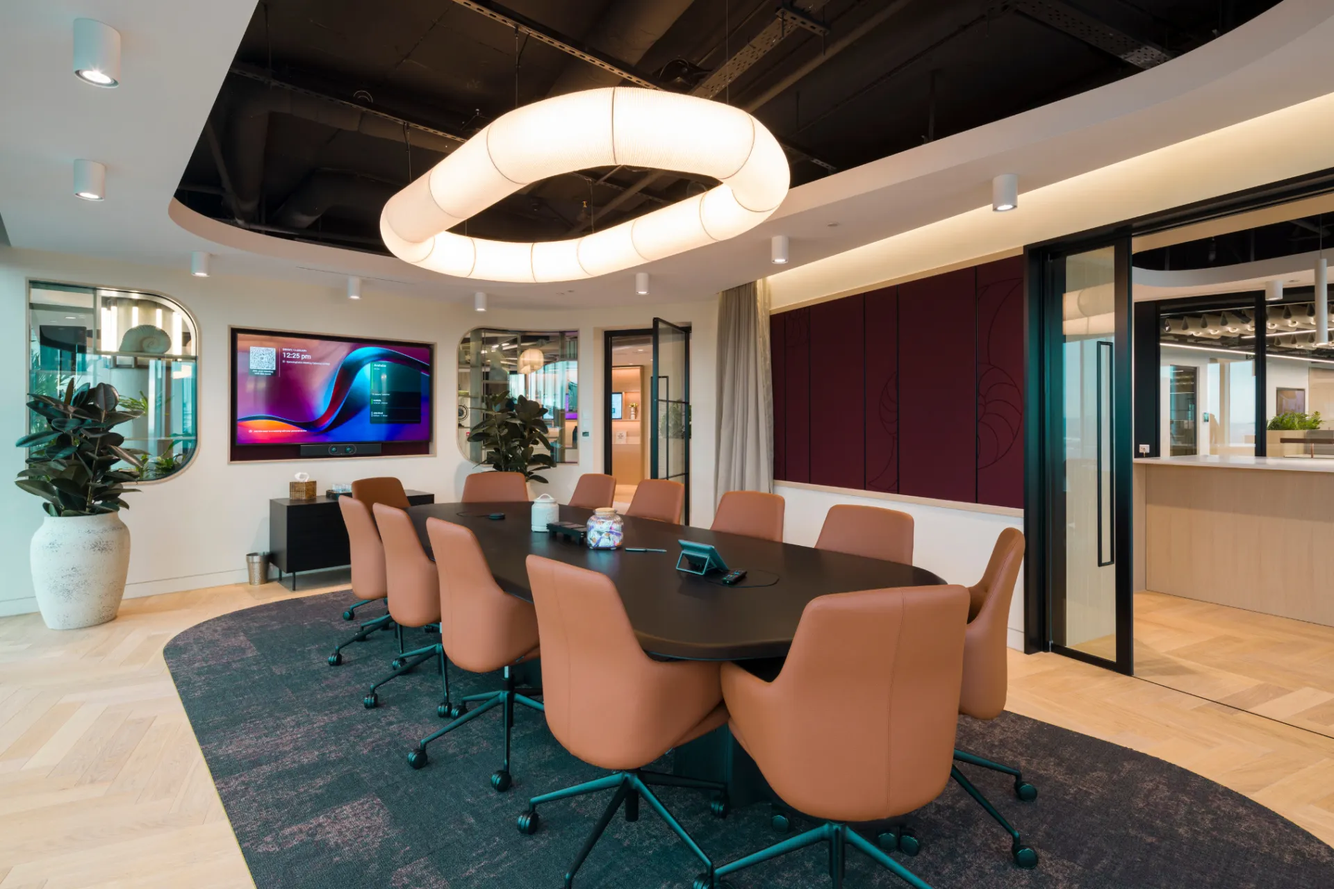 Project: Overbury Manchester | Curved Revolution 100 Double Glazed Partitioning, Edge Symmetry Double Glazed Doors, Elite Aero Pocket Sliding Doors